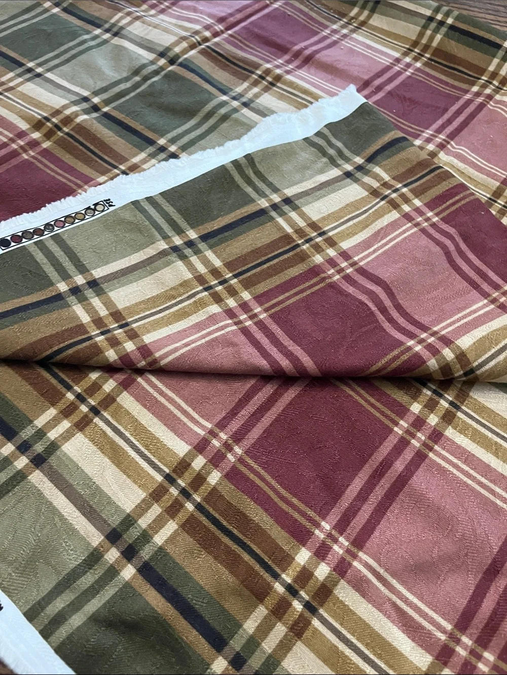 Plaid Tartan Fabric - Olive Green, Burgundy, Tan
